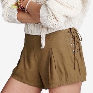 Free people silver springs lace up linen olive shorts